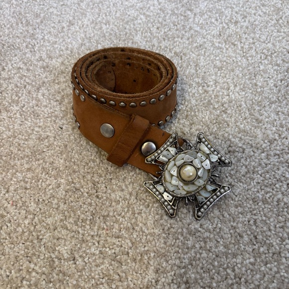 Bebe y2k Suede Studded Belt with Pearl Beaded Buckle Size M/L - Picture 2 of 10